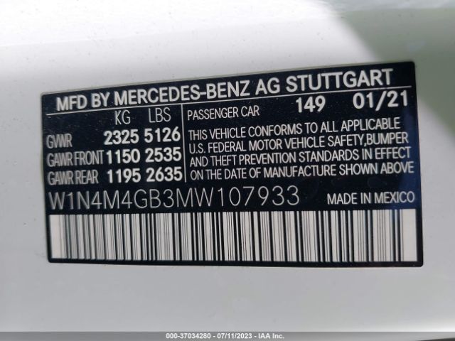 W1N4M4GB3MW107933 Mercedes-Benz Glb Glb 250