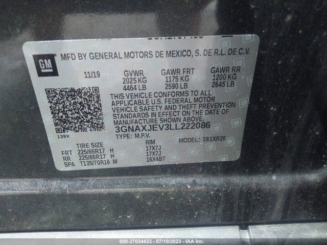 Chevrolet EQUINOX LT 2020 3GNAXJEV3LL222086 Image 9