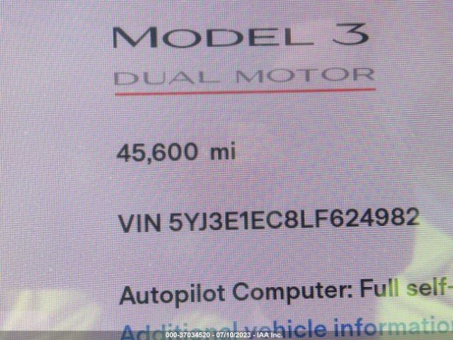 5YJ3E1EC8LF624982 Tesla Model 3 Performance Dual Motor All-wheel Drive