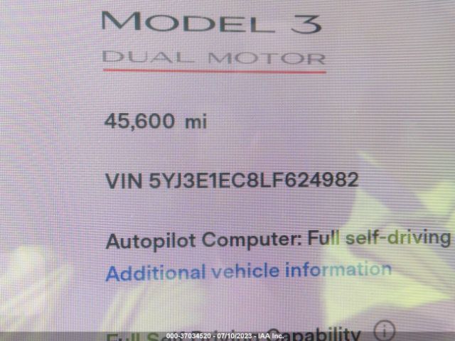 5YJ3E1EC8LF624982 Tesla Model 3 Performance Dual Motor All-wheel Drive