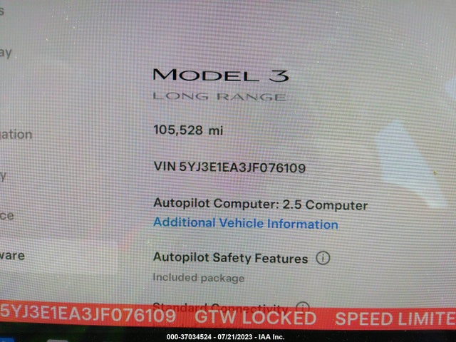 Tesla Model 3 Range Battery 2018 5YJ3E1EA3JF076109 Image 10