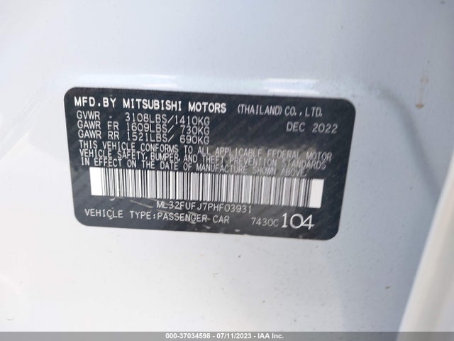 ML32FUFJ7PHF03931 Mitsubishi Mirage G4 Es/le/black Edition