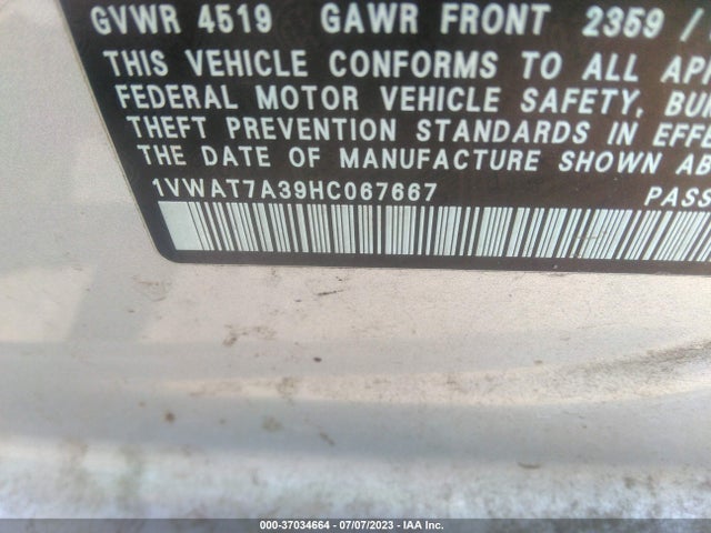 1VWAT7A39HC067667 Volkswagen Passat 1.8t S