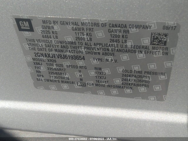 Chevrolet EQUINOX LT 2018 2GNAXJEV8J6193654 Image 15