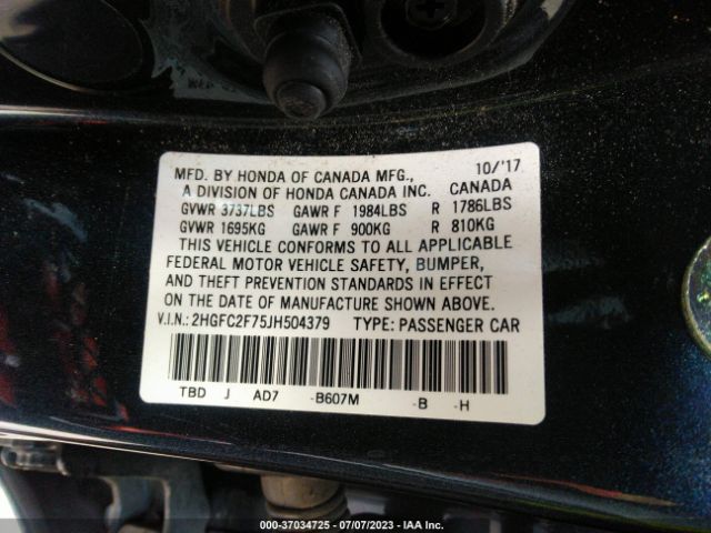 2HGFC2F75JH504379 Honda Civic Sedan Ex