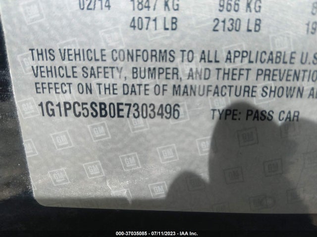 2014 CHEVROLET CRUZE 1LT VIN: 1G1PC5SB0E7303496