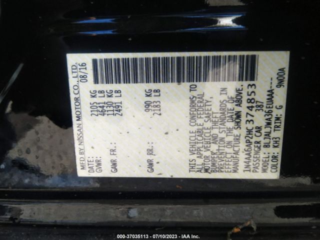 1N4AA6AP2HC374853 Nissan Maxima Sv/s/sl/sr/platinum