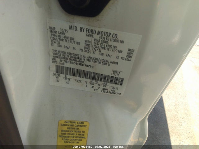 1FTBF2B68GEB18783 Ford Super Duty F-250 Srw Xlt/xl