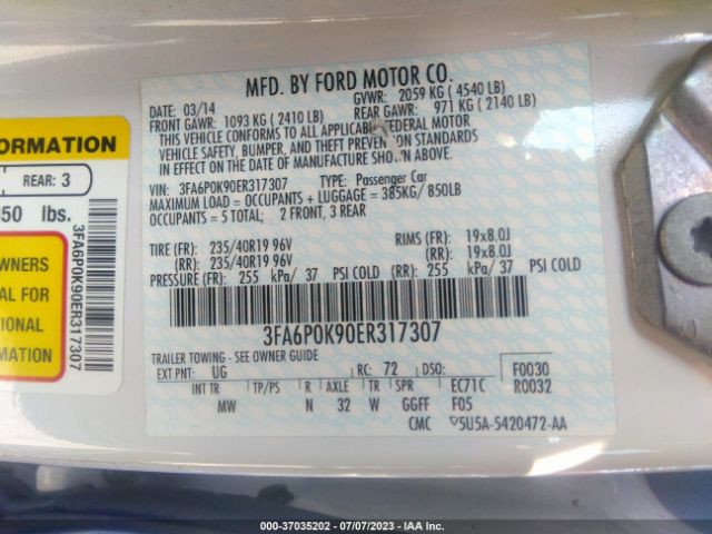 3FA6P0K90ER317307 Ford Fusion Titanium