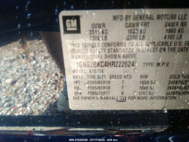1GKS2BKC4HR222624 GMC YUKON SLT