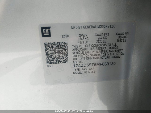 Chevrolet MALIBU LT 2021 1G1ZD5ST6MF060120 Image 9