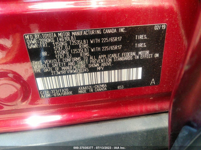 Toyota Rav4 Xle 2019 2T3W1RFV9KW010345 Image 16