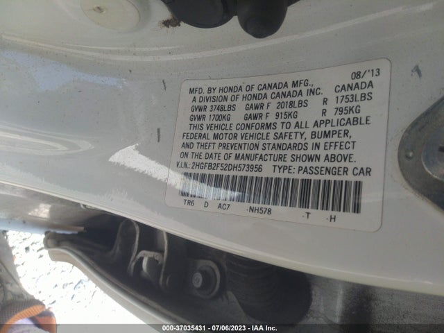 2013 HONDA CIVIC SDN LX VIN: 2HGFB2F52DH573956