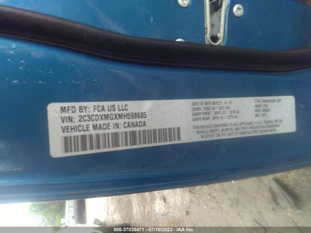 2C3CDXMGXMH598685 Dodge CHARGER GT