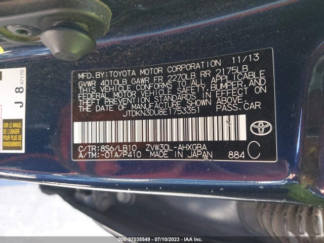 Toyota Prius Four/five/three/one/two 2014 JTDKN3DU8E1753351 Image 9
