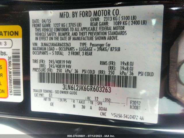 3LN6L2JK6GR603263 Lincoln MKZ