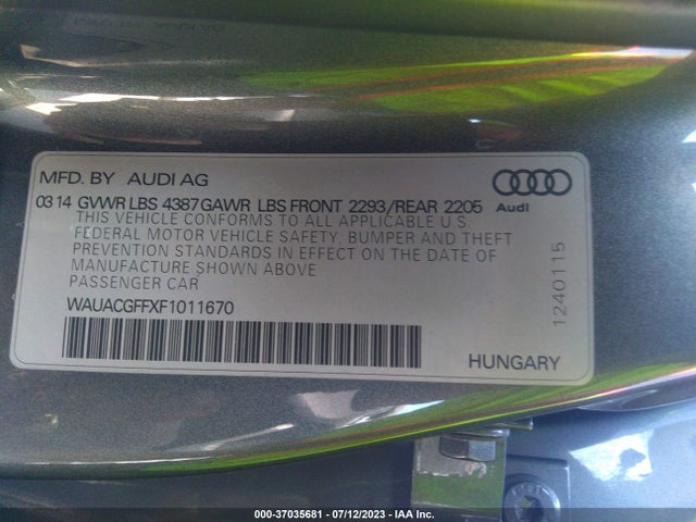 2015 AUDI A3 1.8T PREMIUM VIN: WAUACGFFXF1011670