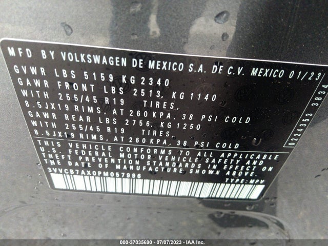 3VVCB7AX0PM057996 Volkswagen Tiguan Se R-line Black