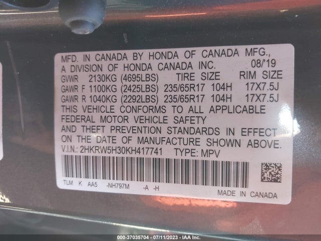 Honda CR-V LX 2019 2HKRW5H30KH417741 Image 9