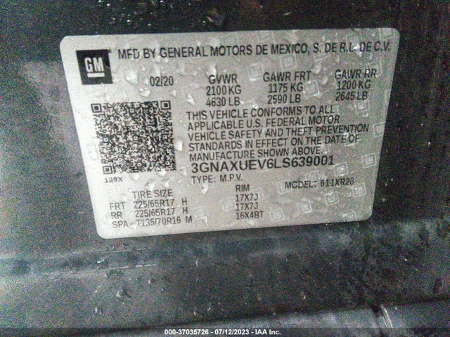 Chevrolet EQUINOX LT 2020 3GNAXUEV6LS639001 Image 15