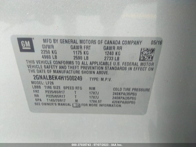 Chevrolet EQUINOX LS 2017 2GNALBEK4H1500249 Image 9