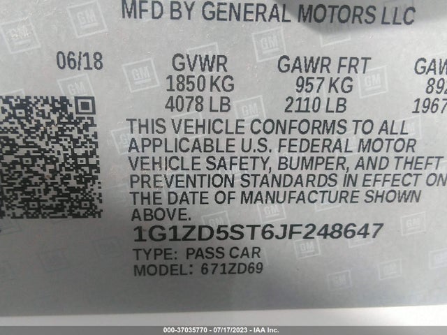 Chevrolet MALIBU LT 2018 1G1ZD5ST6JF248647 Image 16