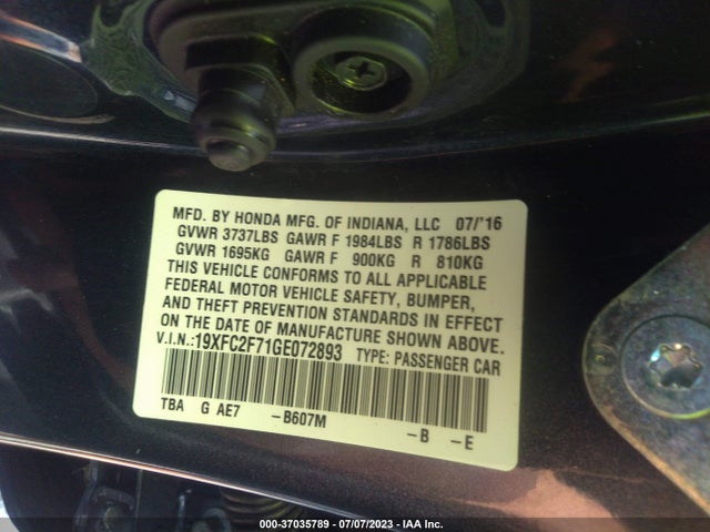 Honda Civic Sedan Ex 2016 19XFC2F71GE072893 Image 9