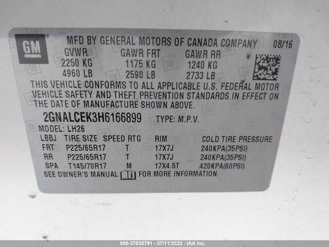 Chevrolet EQUINOX LT 2017 2GNALCEK3H6166899 Image 9