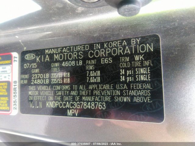 KNDPCCAC3G7848763 KIA Sportage Ex