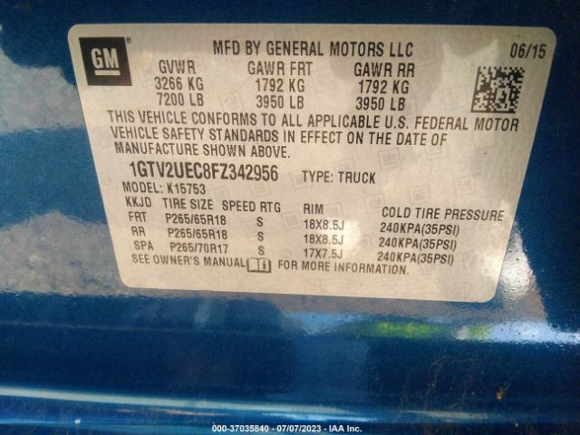 1GTV2UEC8FZ342956 GMC Sierra 1500 Sle