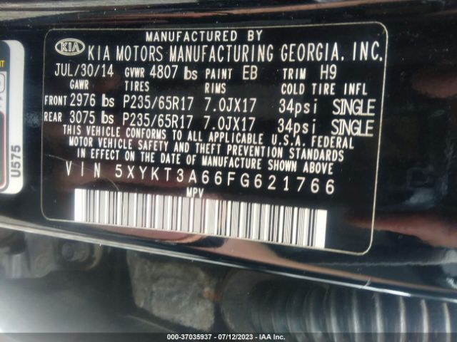 5XYKT3A66FG621766 KIA SORENTO LX