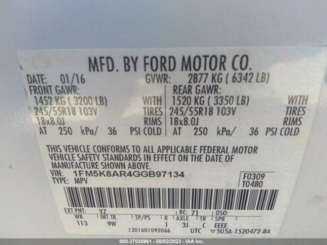 1FM5K8AR4GGB97134 Ford UTILITY POLICE