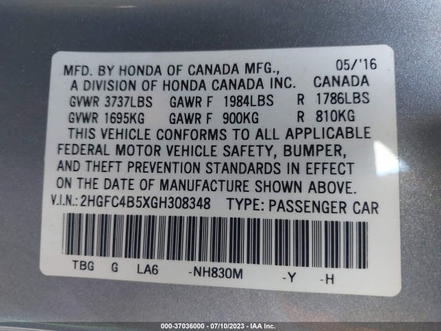 Honda Civic Coupe Lx 2016 2HGFC4B5XGH308348 Image 9