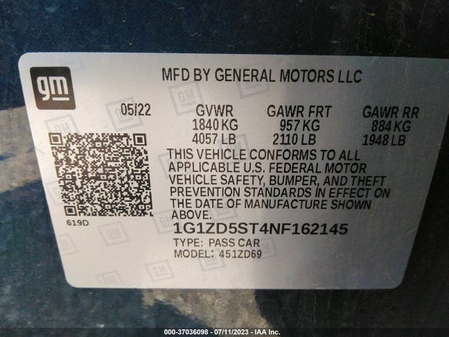 Chevrolet MALIBU LT 2022 1G1ZD5ST4NF162145 Image 9