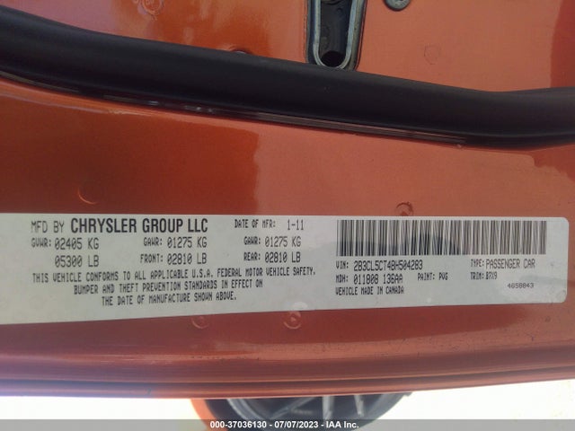 2011 DODGE CHARGER RT VIN: 2B3CL5CT4BH504283