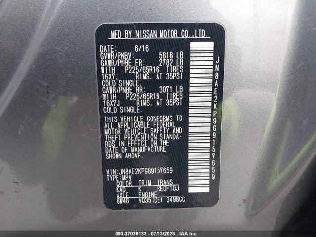 2016 Nissan Quest, VIN: JN8AE2KP9G9157659