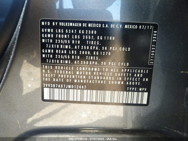 3VV3B7AX7JM012447 Volkswagen Tiguan Sel/se