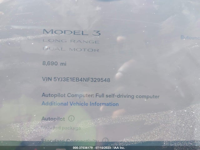 Tesla Model 3 Long Range 2022 5YJ3E1EB4NF329548 Image 5