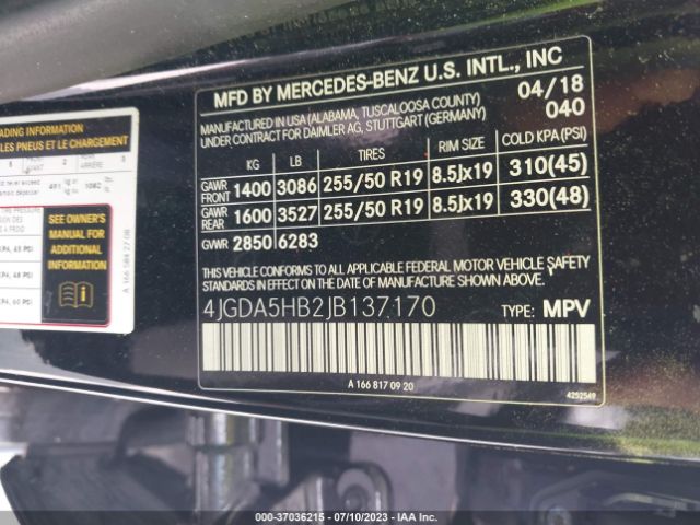 4JGDA5HB2JB137170 Mercedes-Benz Gle Gle 350
