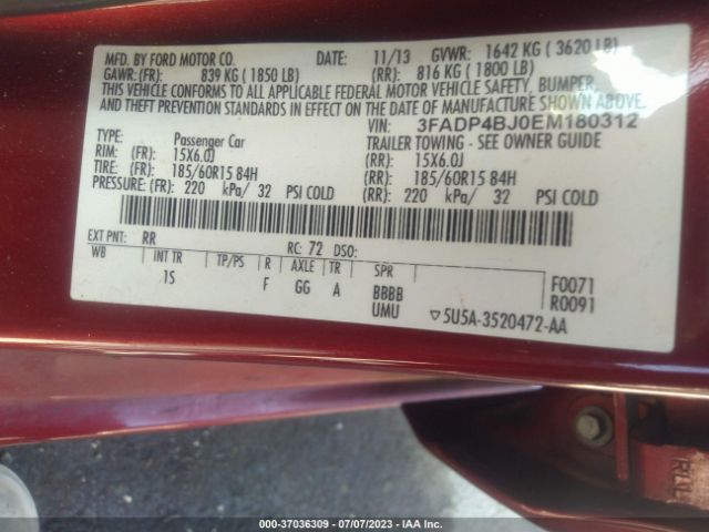 3FADP4BJ0EM180312 Ford FIESTA SE