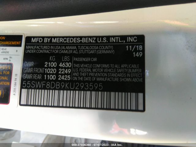 55SWF8DB9KU293595 Mercedes-Benz C-class C 300