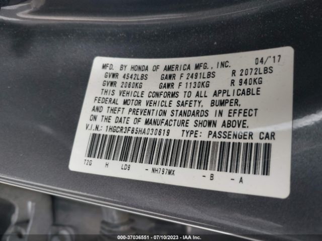1HGCR3F85HA030619 Honda Accord Sedan Ex-l V6