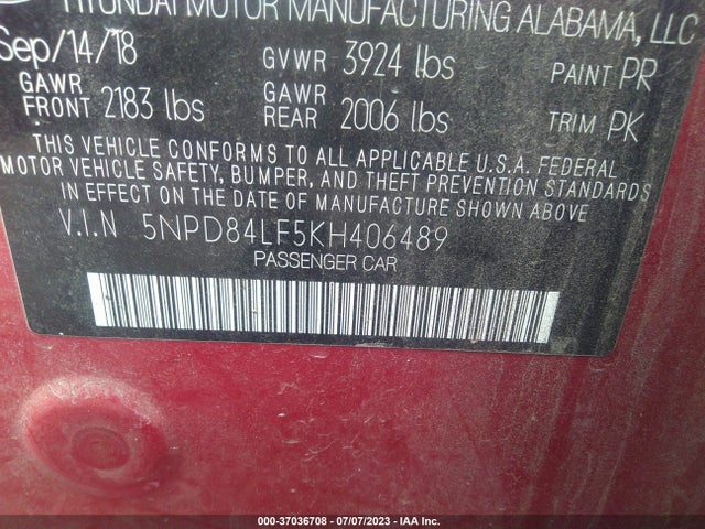 Hyundai ELANTRA SEL 2019 5NPD84LF5KH406489 Image 15