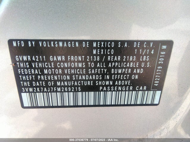 3VW2K7AJ7FM269215 Volkswagen Jetta Sedan 2.0l S