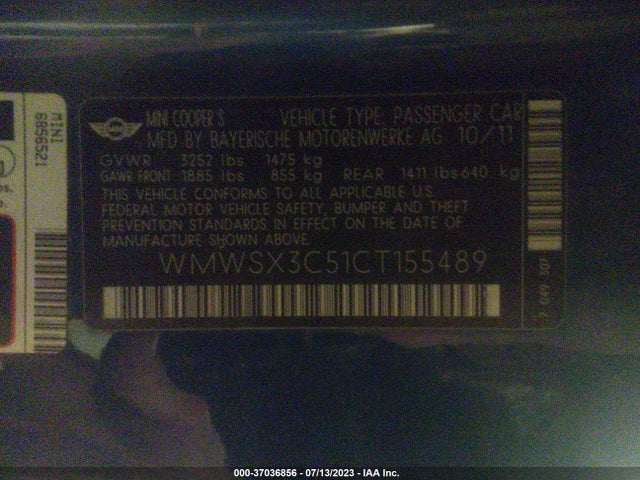 2012 MINI COOPER COUPE WMWSX3C51CT155489 Photo 8