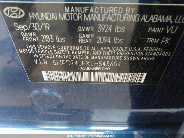 2020 HYUNDAI ELANTRA SE VIN: 5NPD74LFXLH545604