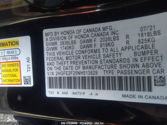 Honda Civic Sedan Lx 2022 2HGFE2F25NH513829 Image 9