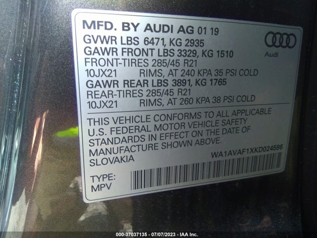 WA1AVAF1XKD024596 Audi Q8 PREMIUM