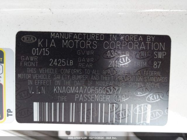 KNAGM4A70F5605277 KIA Optima Lx