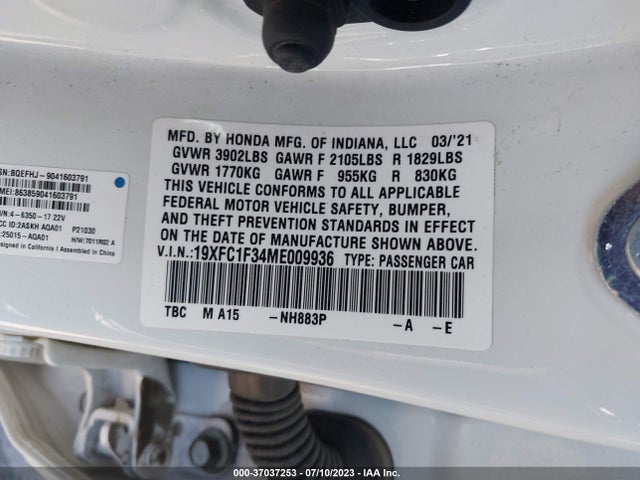 Honda Civic Sedan Ex 2021 19XFC1F34ME009936 Image 15